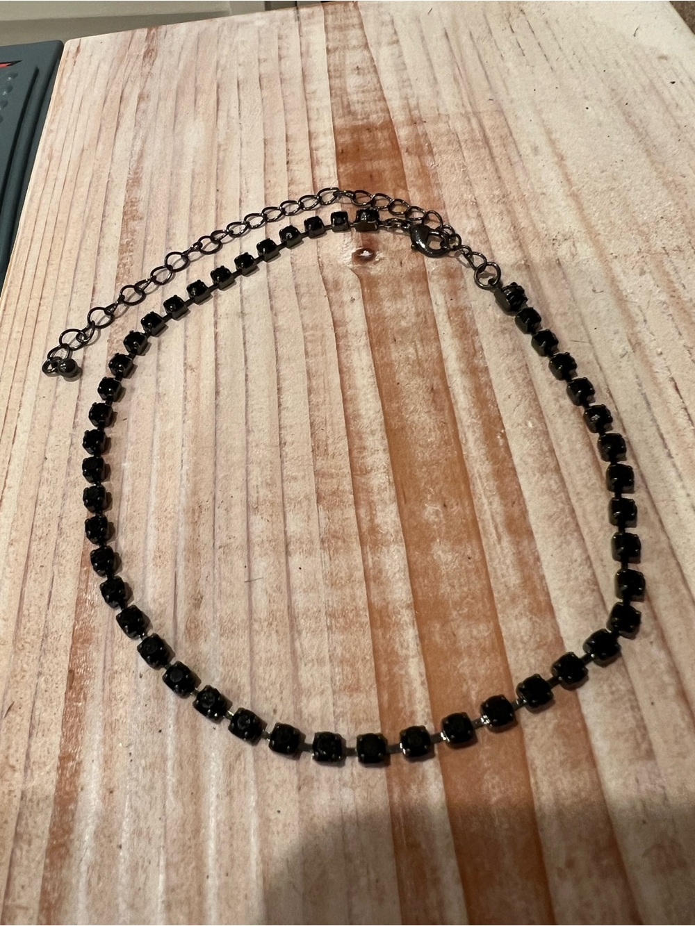 Black Crystal Tennis Choker Necklace - Unbranded